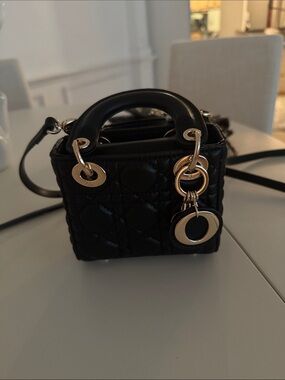 Mini Dior Black Quilted Top-Handle Crossbody Bag with Gold Hardware